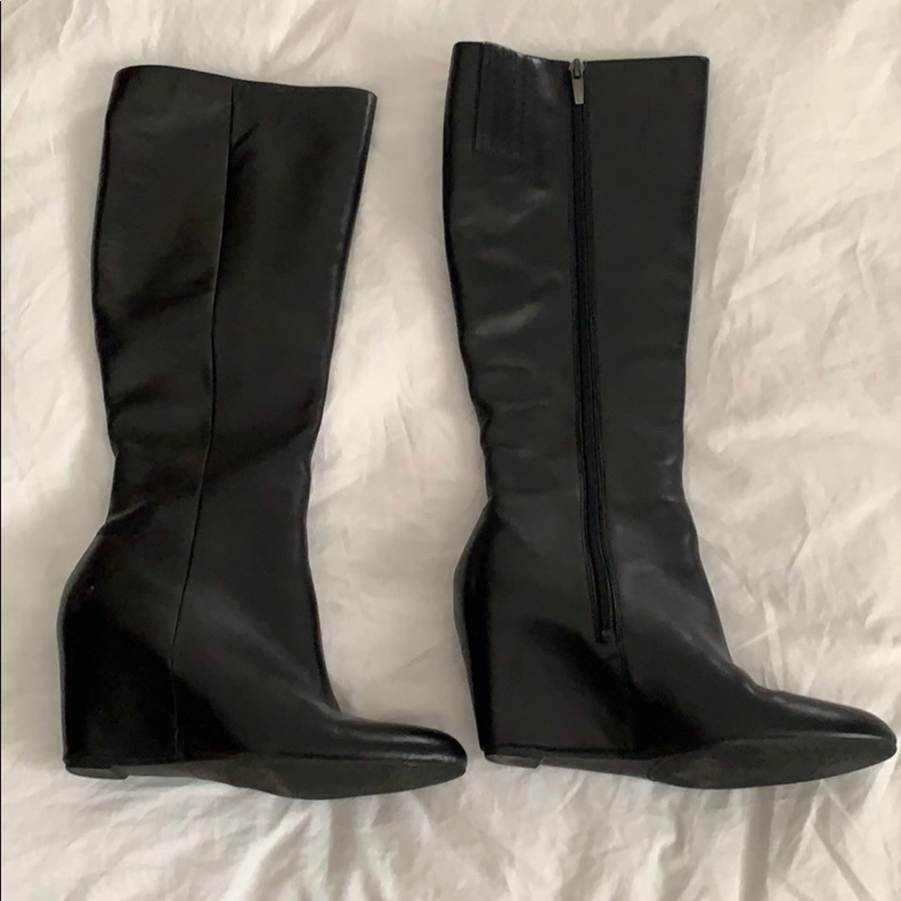 Via Spiga Black Leather Knee High Boots